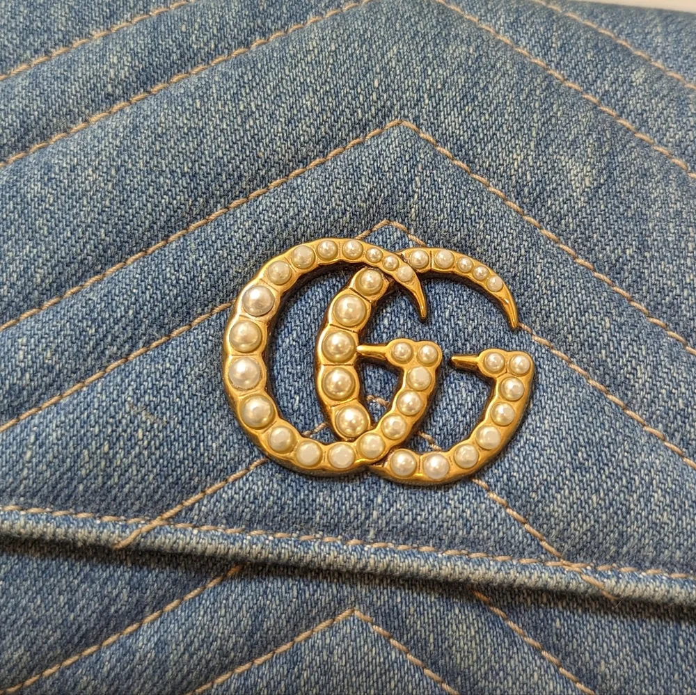 ✨Gucci ✨ marmont GG denim pearly denim long wallet converted to crossbody - Picture 13 of 14